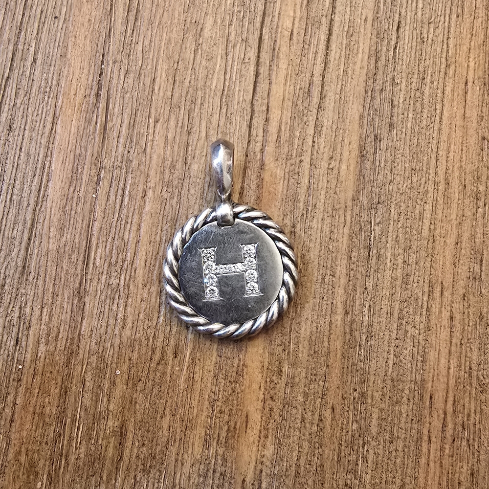 David Yurman Silver Initial Pendant "H"